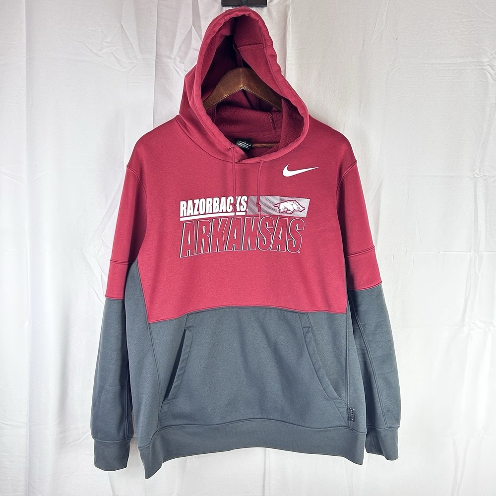 Arkansas Razorbacks Mens Large Nike Dri Fit On Field‎ Hoodie Red Gray CQ5536-698